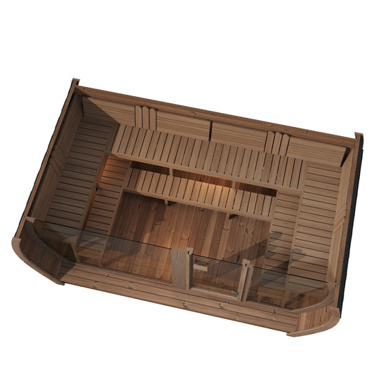 wanaka 400 deluxe thermowood with glass front 10 person outdoor sauna product exterior view