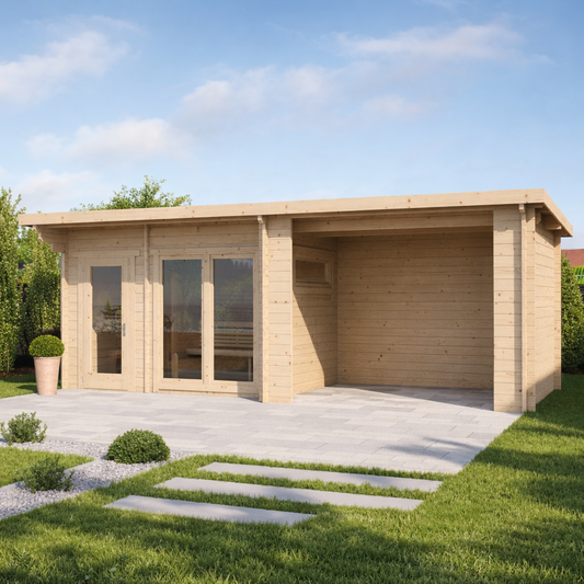 howe 260 deluxe 2 4 person outdoor sauna with canopy changing room product exterior view