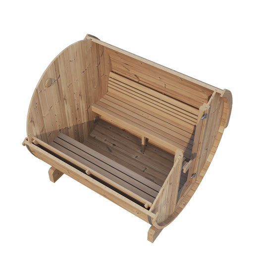 Barrel Sauna Ergo 220 — Thermowood Garden Sauna for Groups, 2.2m — thermowood — side view 1