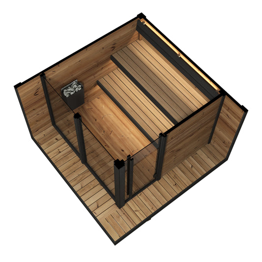nessy 180 deluxe thermowood with glass front 2 4 person garden sauna product exterior view