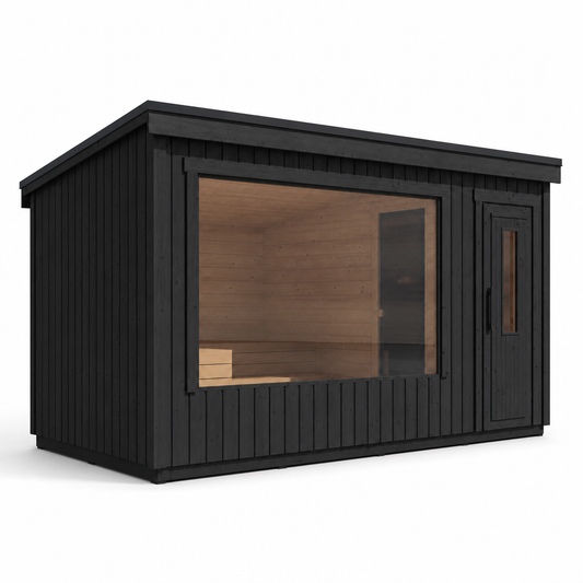 Modular Outdoor Sauna Kalle L — Painted Black Spruce, 7.6m² — painted — angle view 1