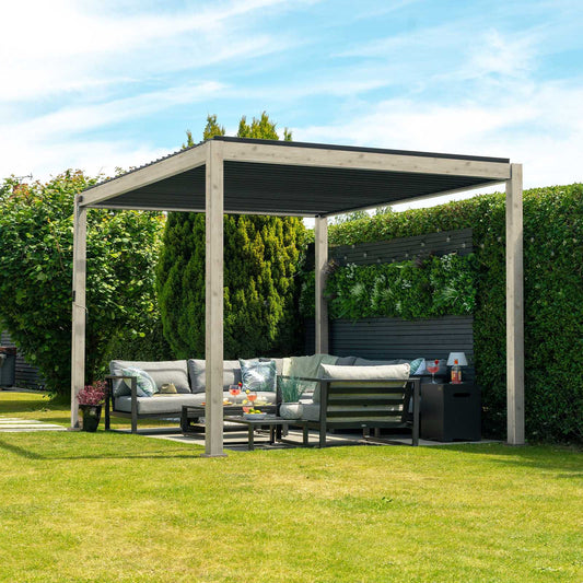 Nova Titan Aluminium Pergola - 3m x 3m Square - Wood Look product exterior view