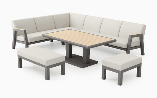 Nova Hunter L-Shaped Corner Sofa Lounge Dining Set with Rectangular Rising Table - Bronze