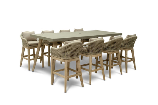 Nova Summer 8 Seat High Dining Set - 2.4m x 1.0m Rectangular Table - Beige