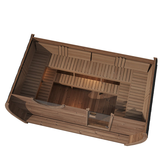 Oval Sauna Frodo 240 XL Room — Glass Door & Round Window Thermowood — thermowood — side view 1