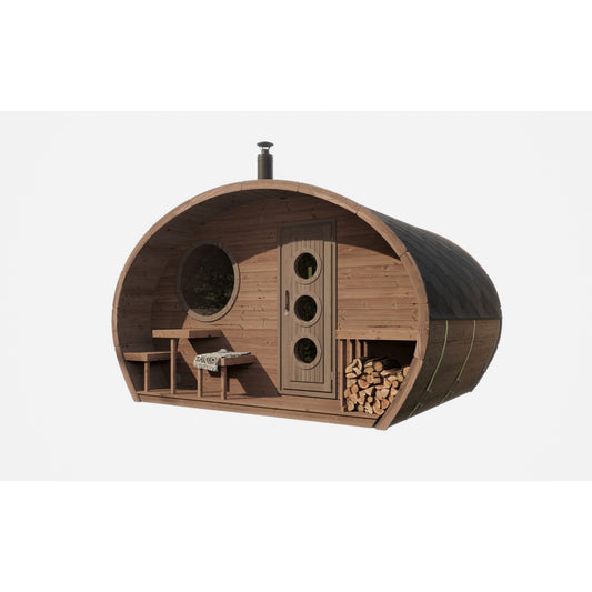 Oval Sauna Frodo 300 — Deeper Thermowood Sauna for Group Sessions — thermowood — angle view 1
