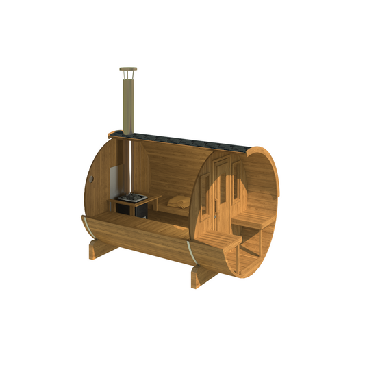 Barrel Sauna 250 — Thermowood Garden Sauna for Small Groups, 2.5m — thermowood — side view 1