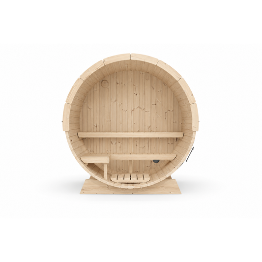 Terrace Barrel Sauna — Spruce Garden Sauna for Decking, 1.6m — spruce — side view 2