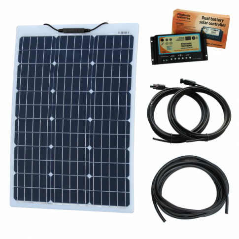 60W 12V reinforced semi-flexible dual battery solar charging kit product exterior view