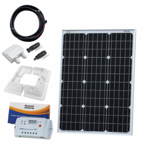 60W 12V Solar Charging Kit - 10A Controller, Mounting Brackets and Cables product exterior view