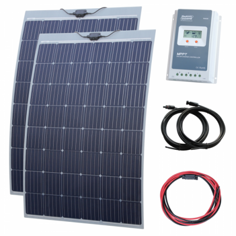 480W (2 x 240W) 12V/24V semi-flexible narrowboat solar charging kit with Austrian textured fibreglass solar panels product ex