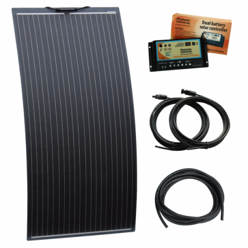 160W 12V semi-flexible dual battery solar charging kit product exterior view