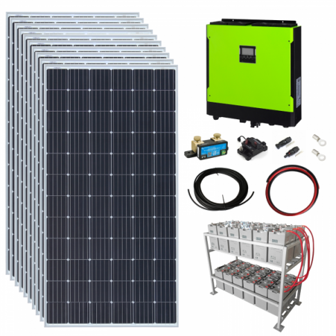 3.6kW grid-tied solar power kit with 5.5kW hybrid inverter and 24kWh battery bank product exterior view