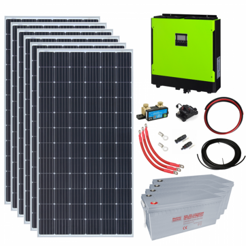 2.1kW grid-tied solar power kit with 5.5kW hybrid inverter and 9.6kWh battery bank product exterior view