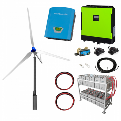 1kW Grid-Tied Wind Turbine Kit with 5.5kW Hybrid Inverter and 24kWh Battery Bank for Export of Wind Power into the Grid produ
