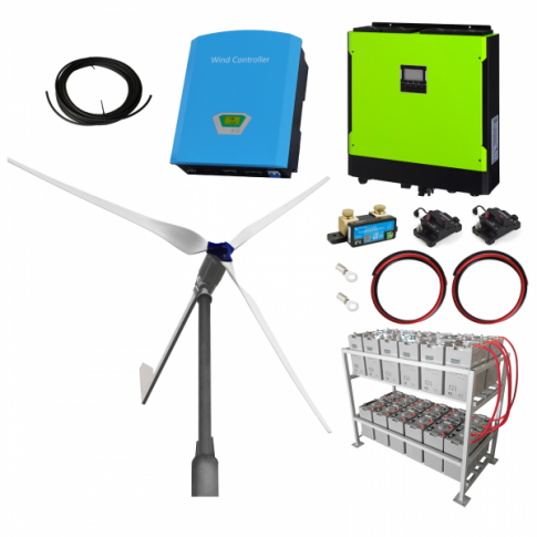 3kW Grid-Tied Wind Turbine Kit with 5.5kW Hybrid Inverter and 24kWh Battery Bank for Export of Wind Power into the Grid produ