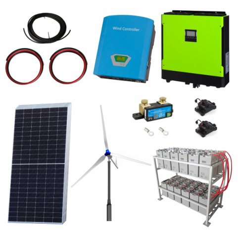 1kW Grid-Tied Wind Power Kit with 3.2kW Sharp Solar Panels, 5.5kW Hybrid Inverter and 24kWh Battery Bank product exterior vie