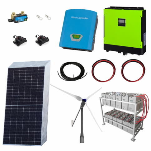3kW Grid-Tied Wind Power Kit with 6.5kW Sharp Solar Panels, 5.5kW Hybrid Inverter and 24kWh Battery Bank product exterior vie