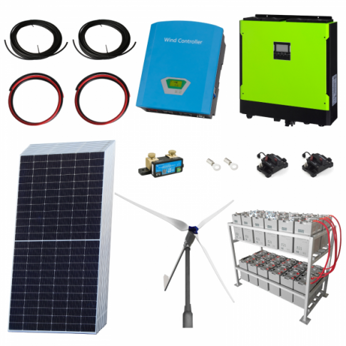 2kW Grid-Tied Wind Power Kit with 5.4kW Sharp Solar Panels, 5.5kW Hybrid Inverter and 24kWh Battery Bank product exterior vie