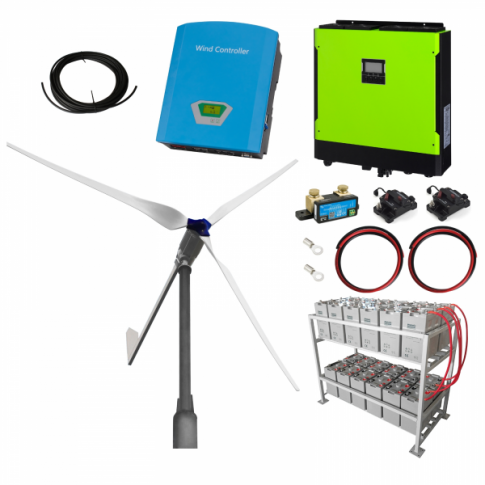 2kW Grid-Tied Wind Turbine Kit with 5.5kW Hybrid Inverter and 24kWh Battery Bank for Export of Wind Power into the Grid produ