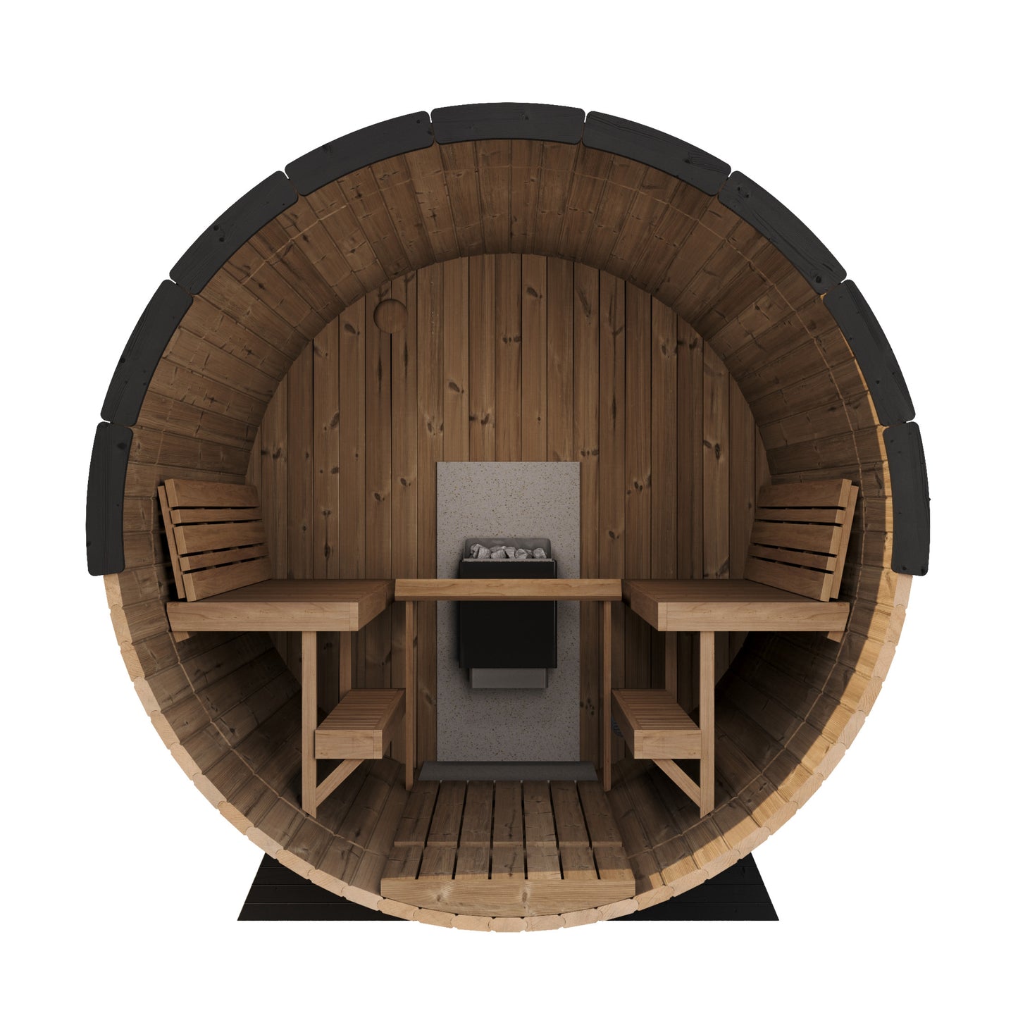 charnia 280 classic 6 person outdoor barrel sauna with terrace product exterior view — view 9