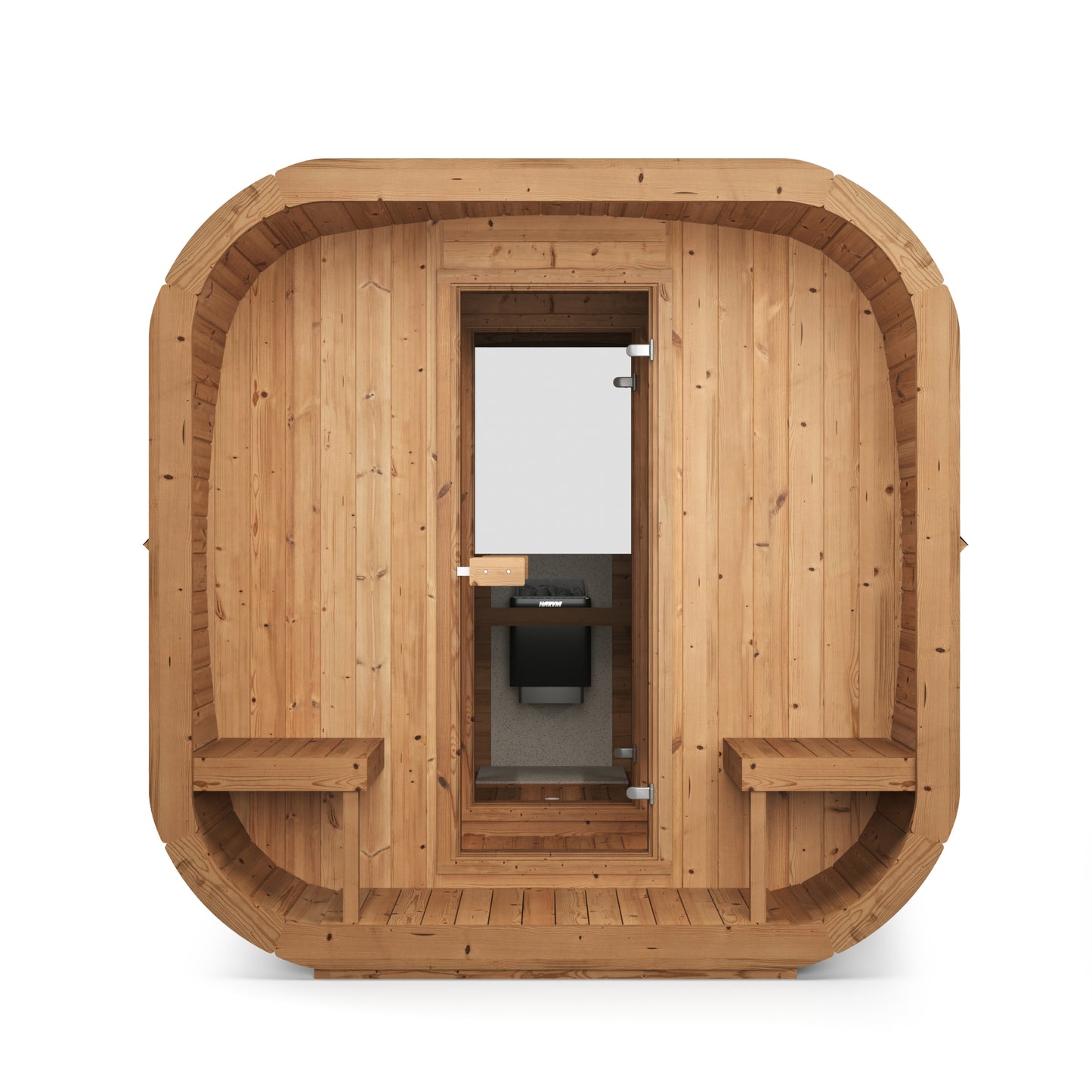beacon 385 pro thermowood 6 person outdoor cube sauna with terrace changing room product exterior view — view 7