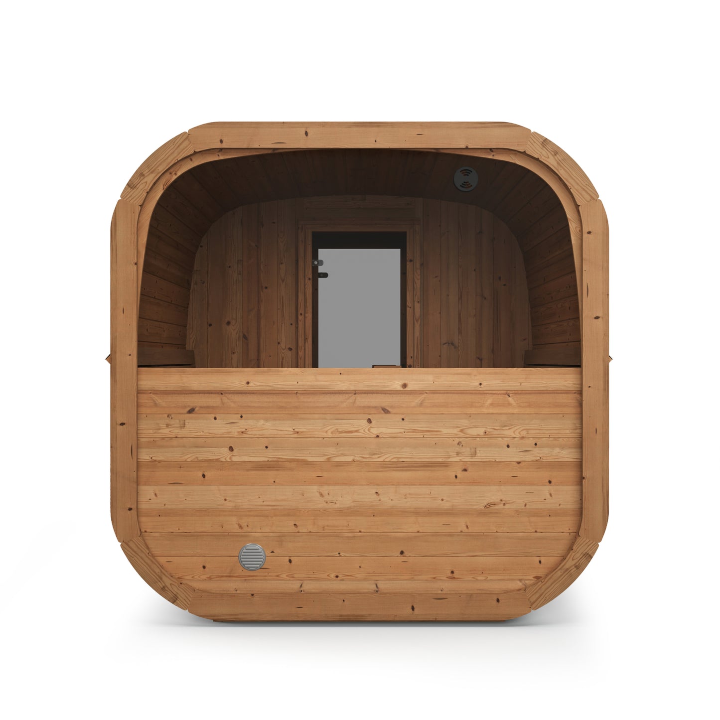 beacon 125 mini deluxe thermowood with glass front 2 person outdoor cube sauna product exterior view — view 6