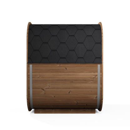 beacon 160 plus deluxe thermowood with glass front 4 person outdoor cube sauna cutaway render