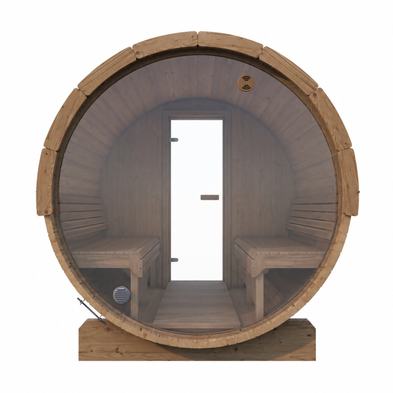 Full Glass Back Wall for Outdoor Barrel Saunas — Tempered Glass