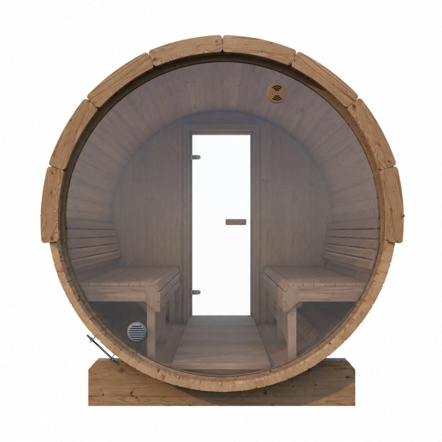 Full Glass Back Wall for Outdoor Barrel Saunas — Tempered Glass