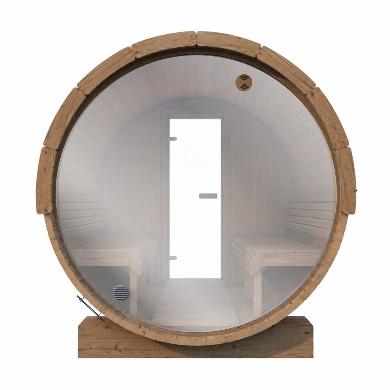 Full Glass Back Wall for Outdoor Barrel Saunas — Mirror Glass