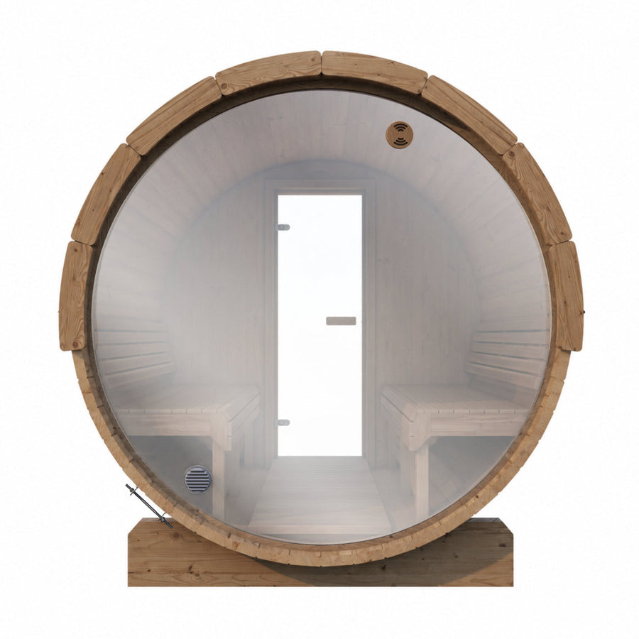Full Glass Back Wall for Outdoor Barrel Saunas — Mirror Glass