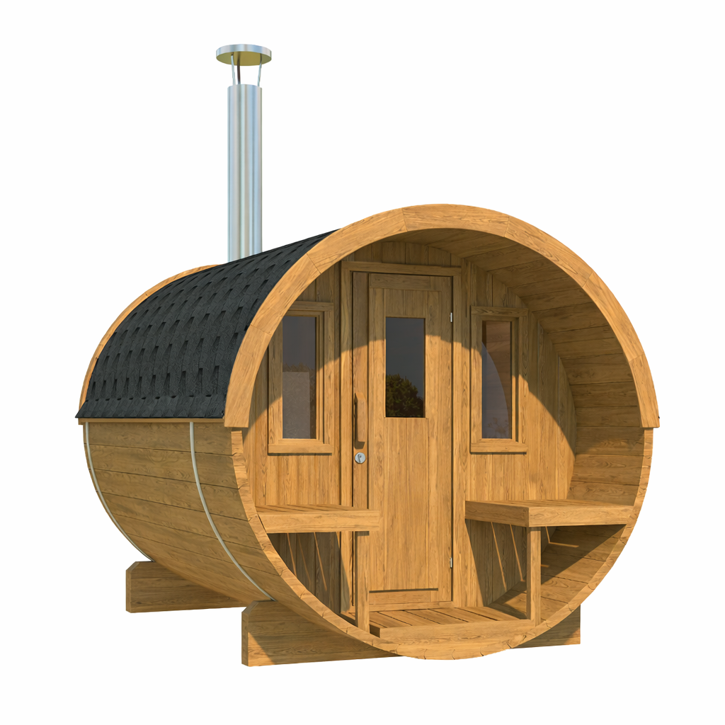 Charnia 250 Plus 4 Person Outdoor Barrel Sauna with Terrace