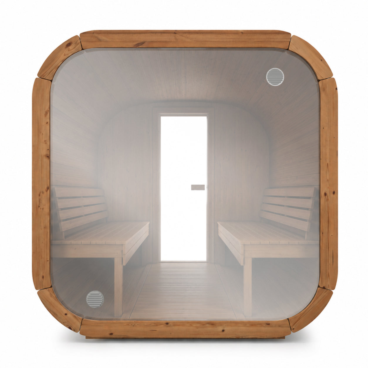 Full Glass Back Wall for Outdoor Cube Saunas — Mirror Glass