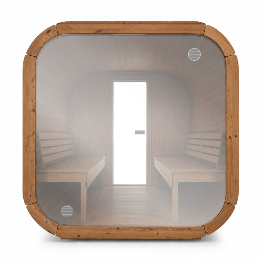 Full Glass Back Wall for Outdoor Cube Saunas — Mirror Glass