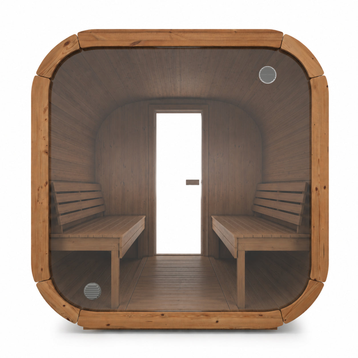 Full Glass Back Wall for Outdoor Cube Saunas — Tempered Glass