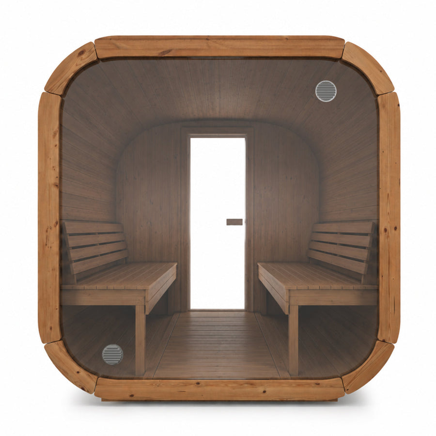Full Glass Back Wall for Outdoor Cube Saunas — Tempered Glass