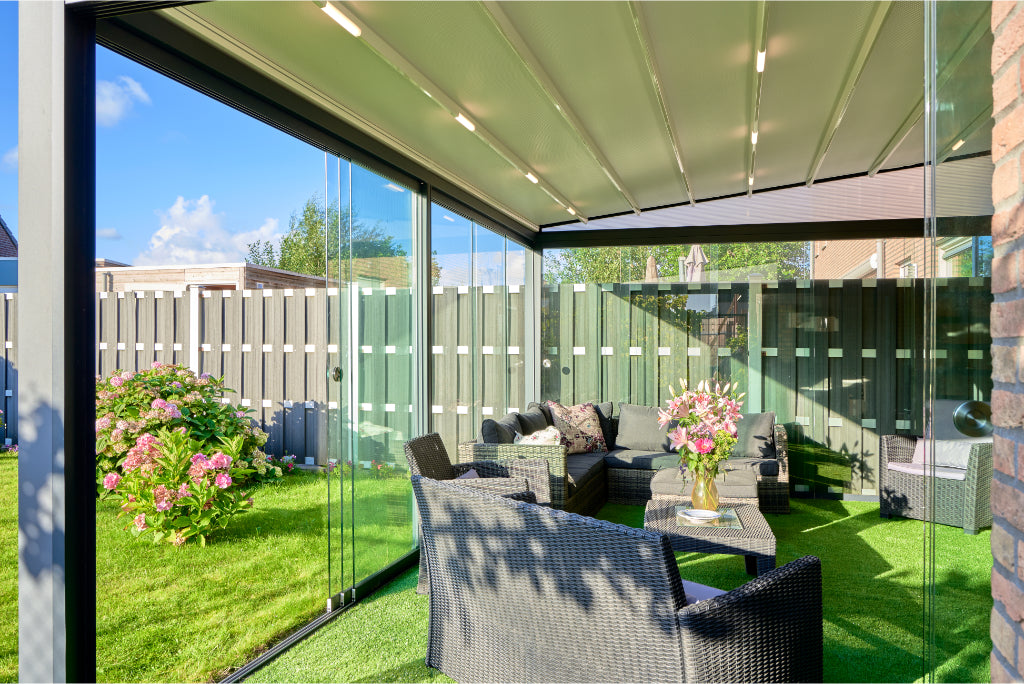 deponti verdeca aluminium folding roof veranda product exterior view — view 2
