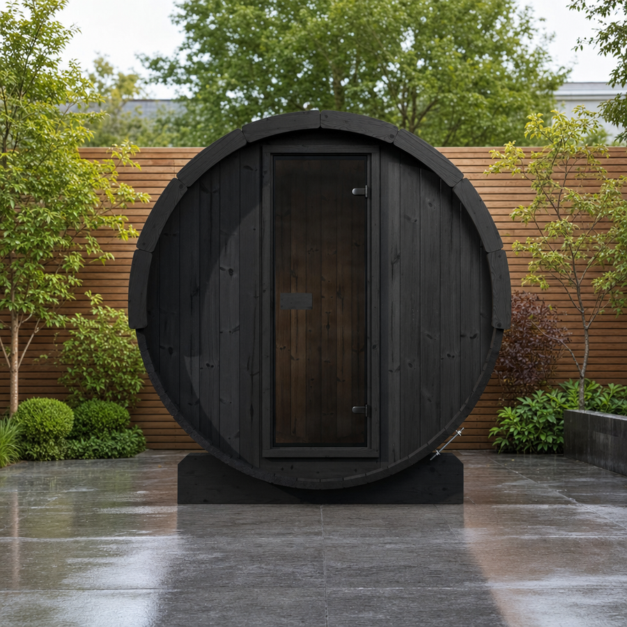 Barrel Sauna Ergo 150 — 2 Person Spruce Garden Sauna, Ergonomic Benches & Backrests, 1.5m