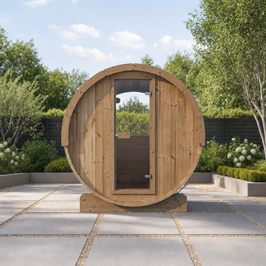 Barrel Sauna Ergo 220 — 4–5 Person Thermowood Garden Sauna, Ergonomic Benches & Backrests, 2.2m