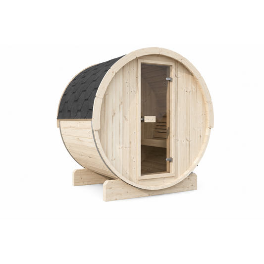 Barrel Sauna Ergo 150 — 1-2 Person Spruce Garden Sauna, 1.5m — spruce — angle view 1