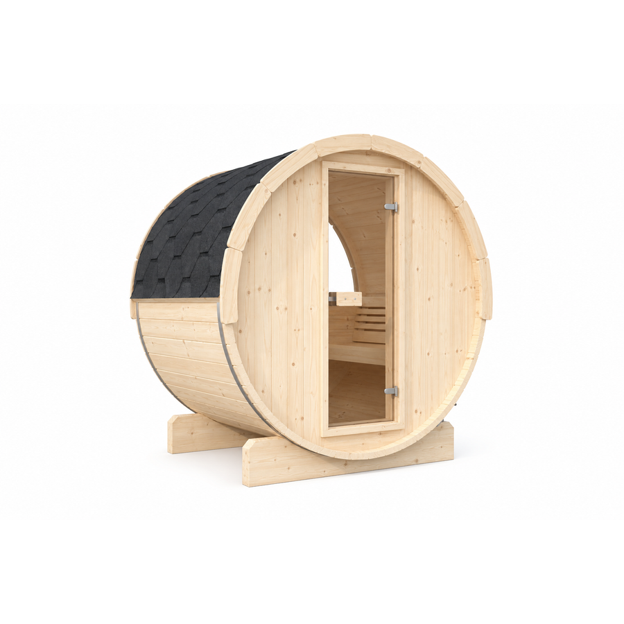 Barrel Sauna Ergo 150 — 1-2 Person Spruce Garden Sauna, 1.5m — spruce — angle view 2