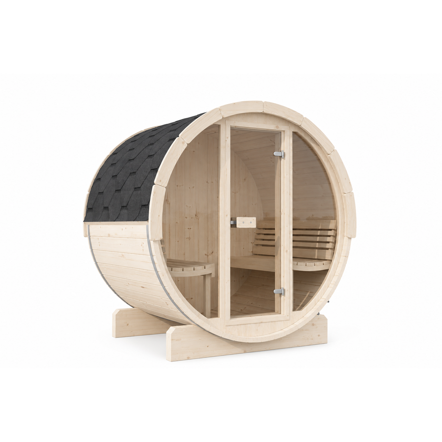 Barrel Sauna Ergo 150 — 1-2 Person Spruce Garden Sauna, 1.5m — spruce — angle view 3