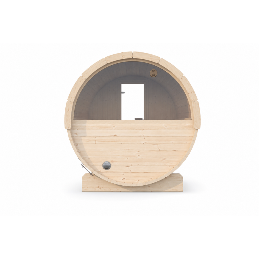 Barrel Sauna Ergo 150 — 1-2 Person Spruce Garden Sauna, 1.5m — spruce — back view 2