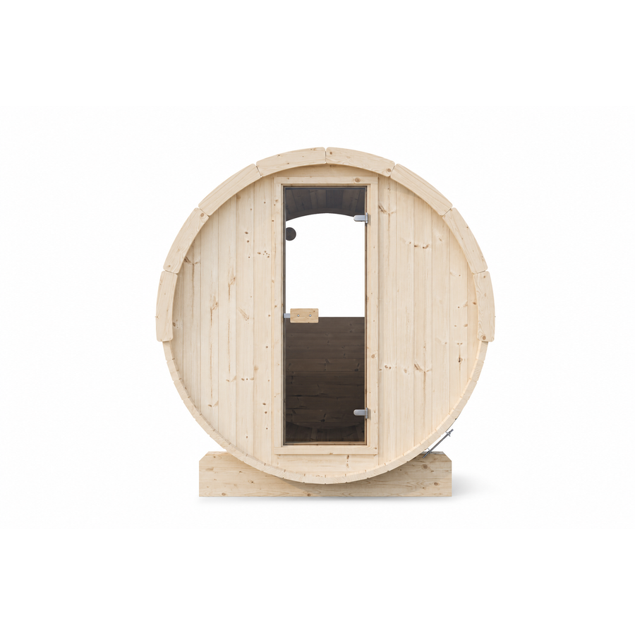 Barrel Sauna Ergo 150 — 1-2 Person Spruce Garden Sauna, 1.5m — spruce — front view 1
