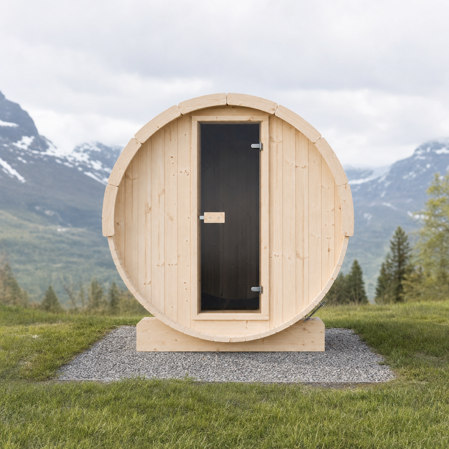 Barrel Sauna Ergo 150 — 1-2 Person Spruce Garden Sauna, 1.5m — spruce — lifestyle