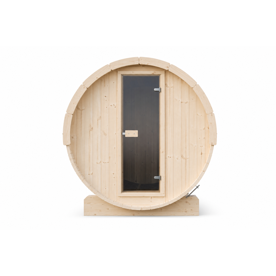 Barrel Sauna Ergo 150 — 1-2 Person Spruce Garden Sauna, 1.5m — spruce — front view 2