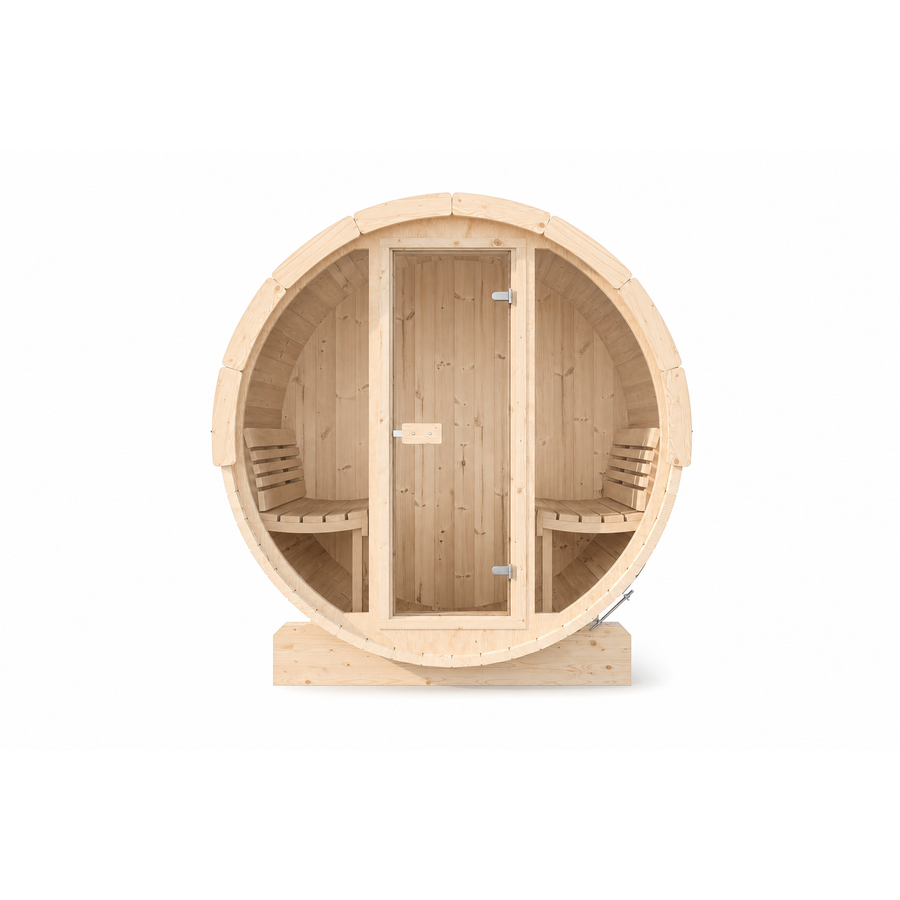 Barrel Sauna Ergo 150 — 1-2 Person Spruce Garden Sauna, 1.5m — spruce — front view 3