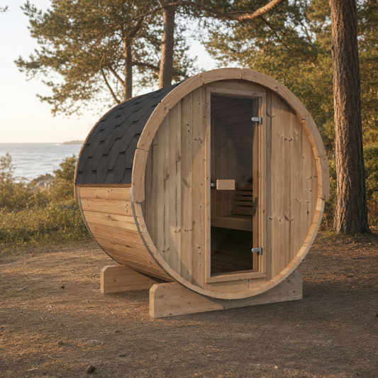 Barrel Sauna Ergo 150 — 1-2 Person Thermowood Sauna, 1.5m — thermowood — lifestyle
