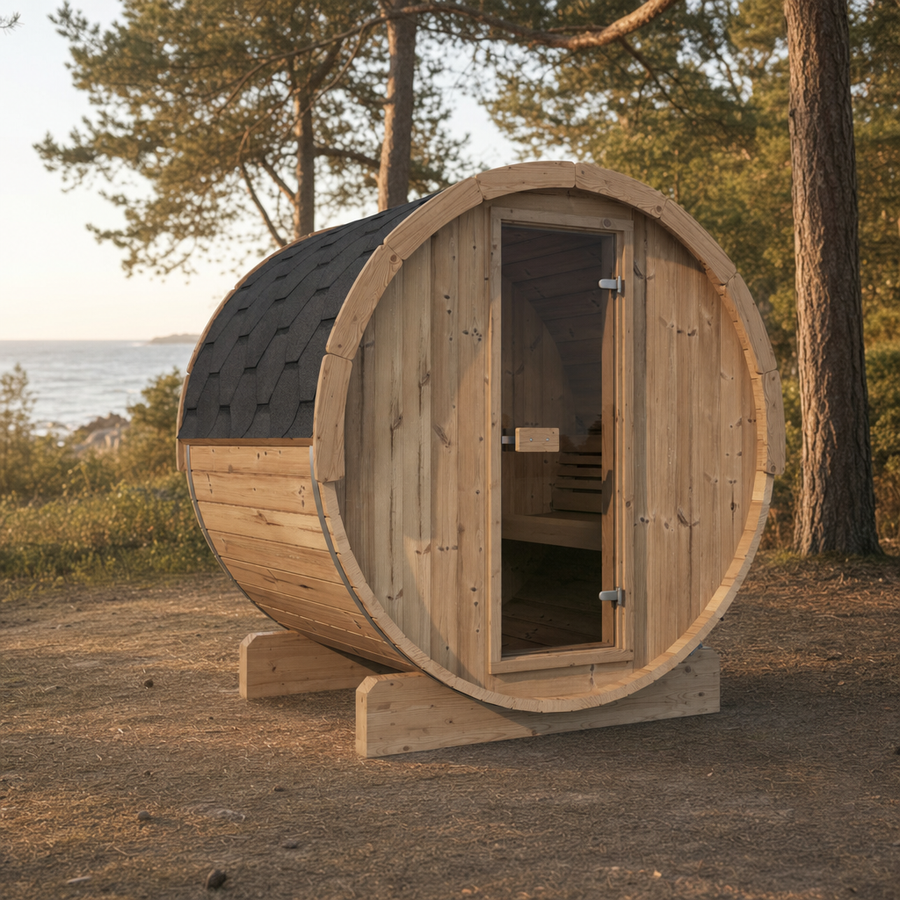 Barrel Sauna Ergo 150 — 1-2 Person Thermowood Sauna, 1.5m — thermowood — lifestyle